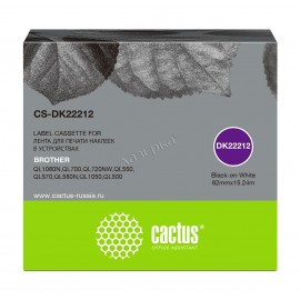 Картридж ленточный Cactus CS-DK22212 черный на белом 62 мм 15,24 м