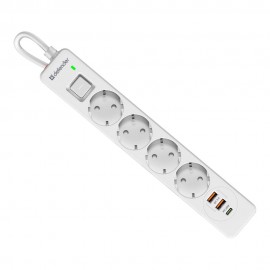 Defender Удлинитель с сетевым фильтром DFS 145, белый, 4розетки, USB+TypeC, 5 м.