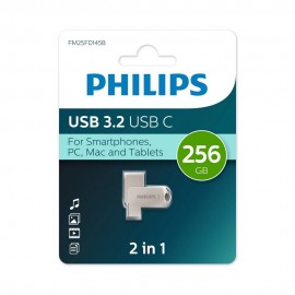 Флеш накопитель 256Gb PHILIPS 2-in-1 USB 3.2 USB C, OTG, USB 3.2/Type-C, Металл, 100 MB/s