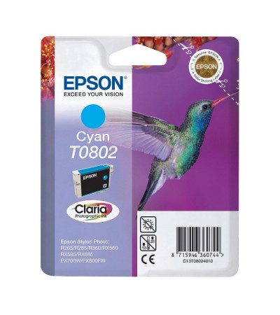 Картридж Epson T0802 | C13T08024011 оригинальный струйный картридж Epson [C13T08024011] 480 стр, голубой